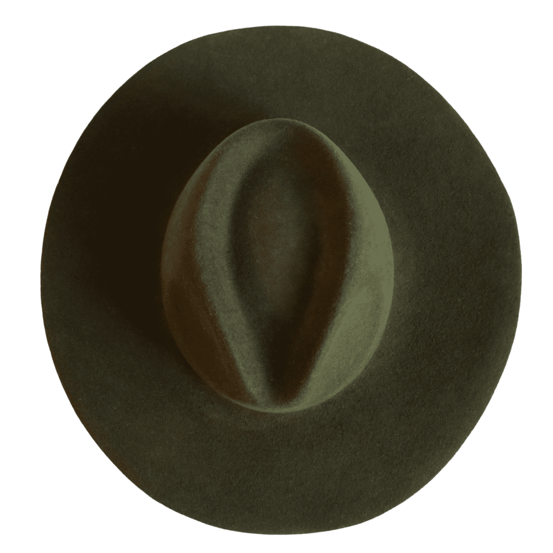 Chiapas | dunkelgrüner Fedora mit breiter Krempe _ Nimanita Hats & Accessoires - Hüte für Frauen - Fedora Damenhut mit breiter und steifer Krempe in dunkelgrün - Hut von oben