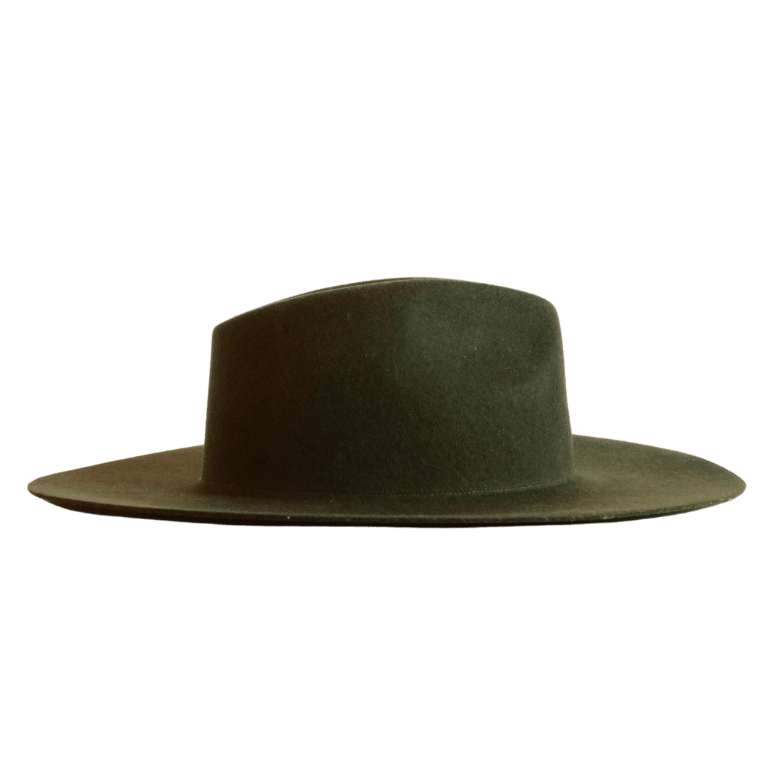 Chiapas | dunkelgrüner Fedora mit breiter Krempe _ Nimanita Hats & Accessoires - Hüte für Frauen - Fedora Damenhut mit breiter und steifer Krempe in dunkelgrün - Hut von seite