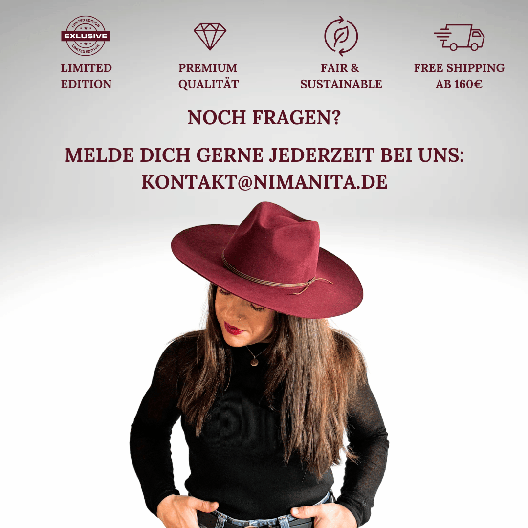 Limited Edition - Viva Bordeaux - Fedora in Bordeaux Rot aus 100% Wolle - Trendfarbe Herbst/Winter2024 - Fedora Hut für Frauen - Nimanita Hats & Accessoires_  Wollfilz Hüte für Frauen