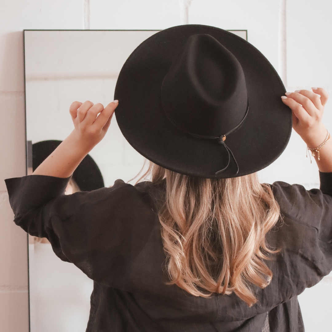 schwarzer Fedora Hut aus 100% Wolle | Model Morelia No.02 | Damenhüte | Wollhut | Nimanita Hats & Accessoires - Hüte für Frauen