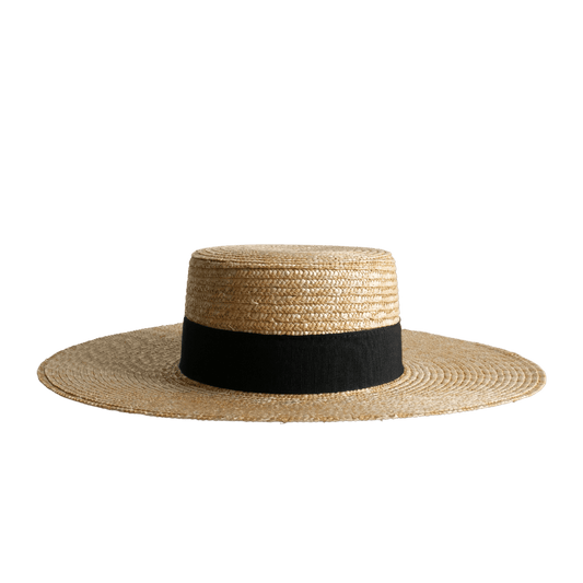 Damenhut | Boater Strohhut für Frauen | aus 100% Stroh mit schwarzem Hutband für Frauen | Sommer Strohhut 