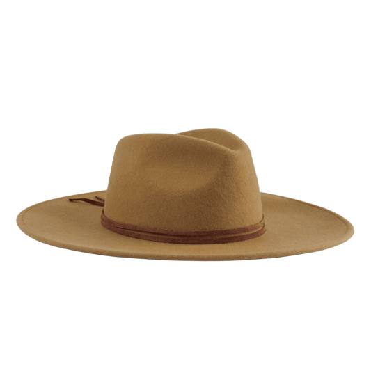 Camel Farbender Fedora Hut für Frauen aus 100% Wolle | Damenhut Fedora Hut | Travel Hut | faltbar & wasserabweisend | breite Krempe | Boho Style | Reisehut