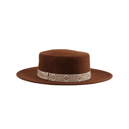 Brauner Boater Damenhut | Boater Hut für Frauen aus 100% Wolle in der Farbe Cacao | Boho Stile